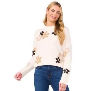 CeCe Floral Sweater Cream Knit Cottagecore Soft Girl Cozy XS